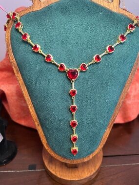 Gold-filled Red Heart Drop Necklace 16-18” w/ 3” Drop